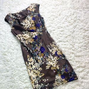 Suzi Chin For Maggy Boutique Brown Floral Cap Sleeve Dress